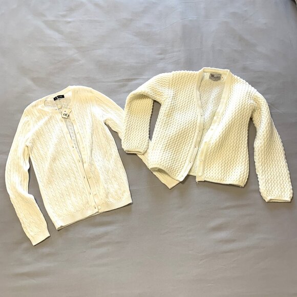 NWT 2 White Knitted Toddler Cardigans. Button Down. Ribbed. Unisex - Picture 1 of 11
